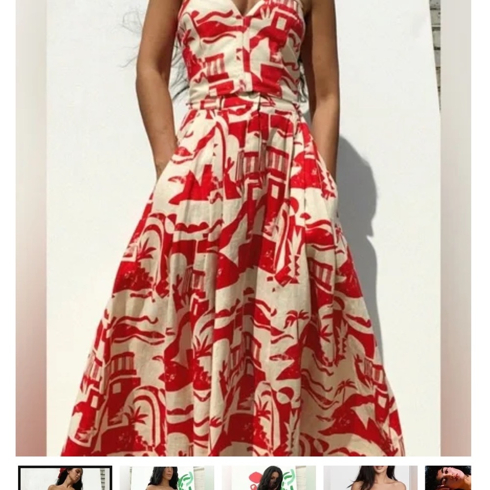 Mara Hoffman Red & Cream Printed A-Line Maxi Skirt